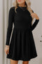 Frilled Mock Neck Ribbed Knit Mixed Media Mini Dress
